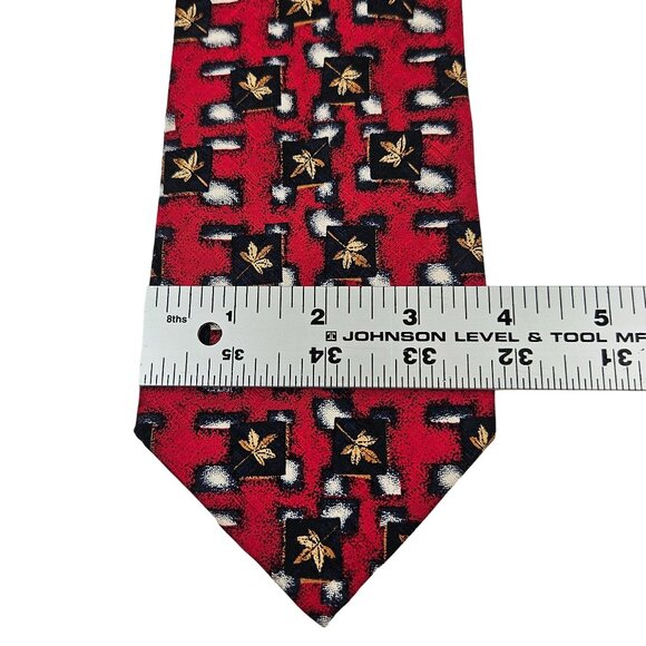 Nordstrom Silk Tie By J Z Richards Red Navy Gold Leaf Pattern Hand Crafted - Picture 7 of 7